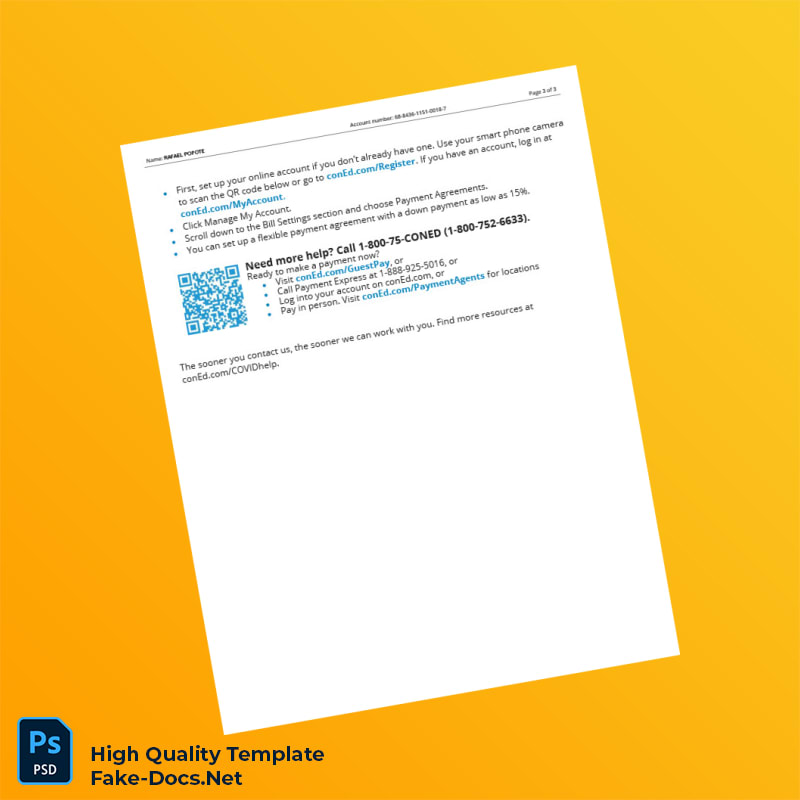 USA ConEdison Editable Energy Bill Template in Word and PDF formats 3 page USA ConEdison Editable Energy Bill Template in Word and PDF formats 3 page