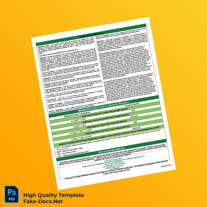 USA Connecticut Editable HVAC Incentive Application Template in Word and PDF formats 2 page USA Connecticut Editable HVAC Incentive Application Template in Word and PDF formats 2 page