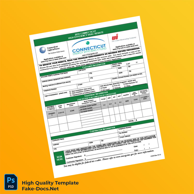 USA Connecticut Editable HVAC Incentive Application Template in Word and PDF formats 2 page USA Connecticut Editable HVAC Incentive Application Template in Word and PDF formats 2 page