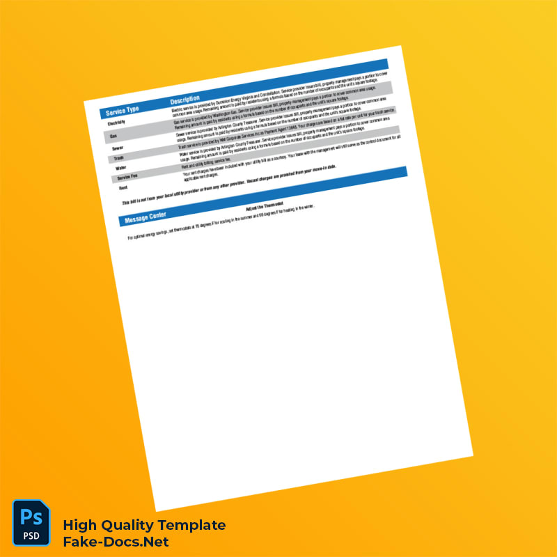USA Conservice Editable Utility Bill Template in Word and PDF formats 2 page USA Conservice Editable Utility Bill Template in Word and PDF formats 2 page