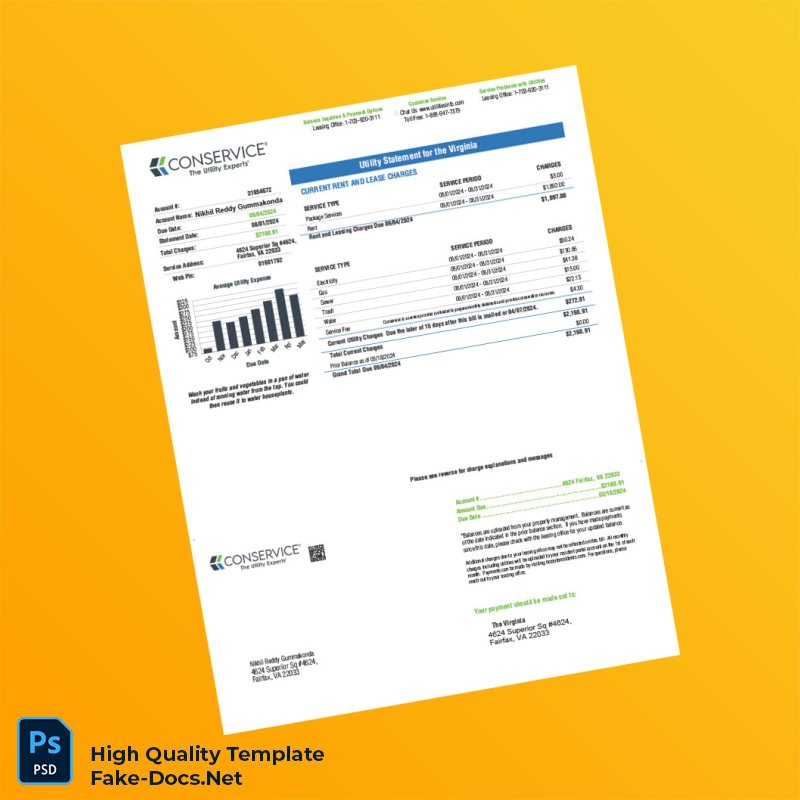 USA Conservice Editable Utility Bill Template in Word and PDF formats 2 page USA Conservice Editable Utility Bill Template in Word and PDF formats 2 page