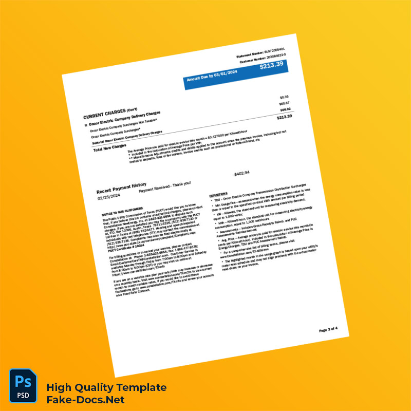 USA Constellation Editable Electricity Bill Template in Word and PDF formats 6 page USA Constellation Editable Electricity Bill Template in Word and PDF formats 6 page