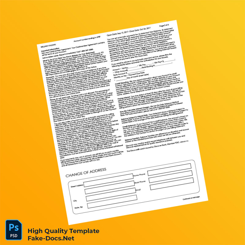 USA Discover Credit Card Statement Template in Word and PDF formats 7 page USA Discover Credit Card Statement Template in Word and PDF formats 7 page