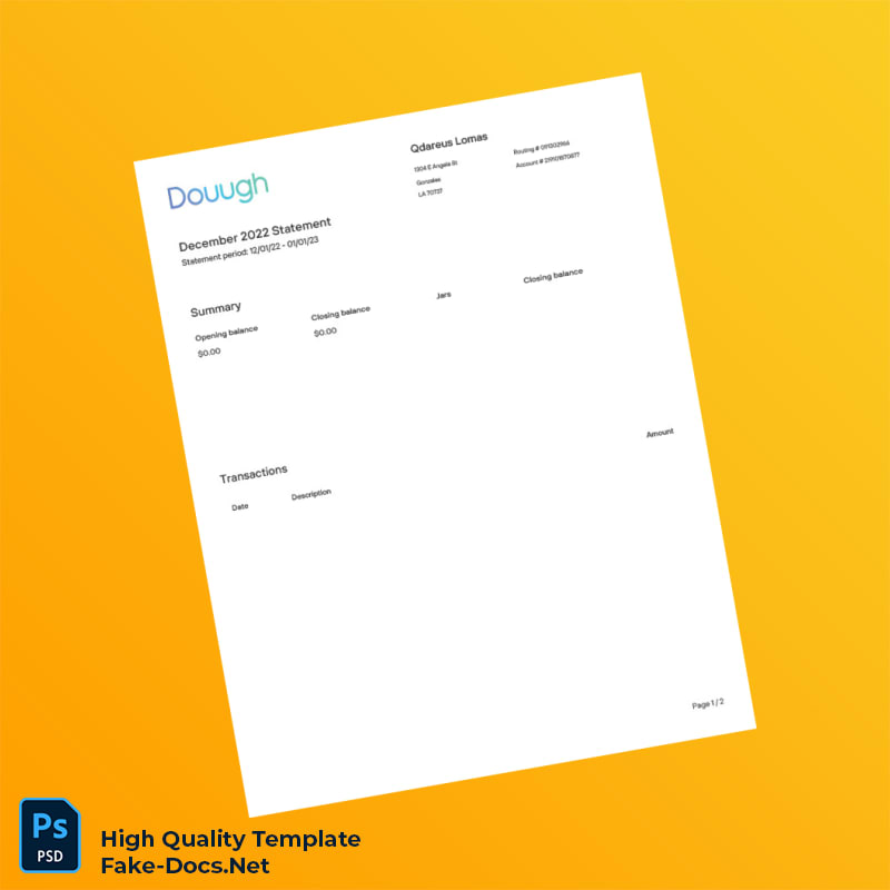 USA Dough Bank Account Statement Template in Word and PDF formats 2 page USA Dough Bank Account Statement Template in Word and PDF formats 2 page