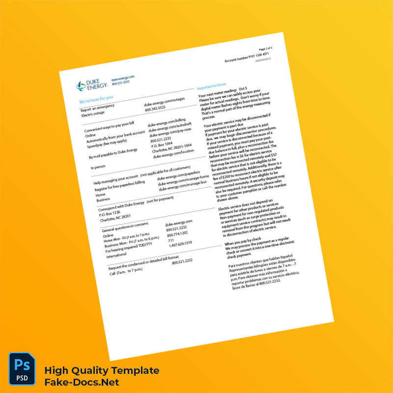 USA Duke Energy Editable Electric Bill Template in Word and PDF formats 3 page USA Duke Energy Editable Electric Bill Template in Word and PDF formats 3 page