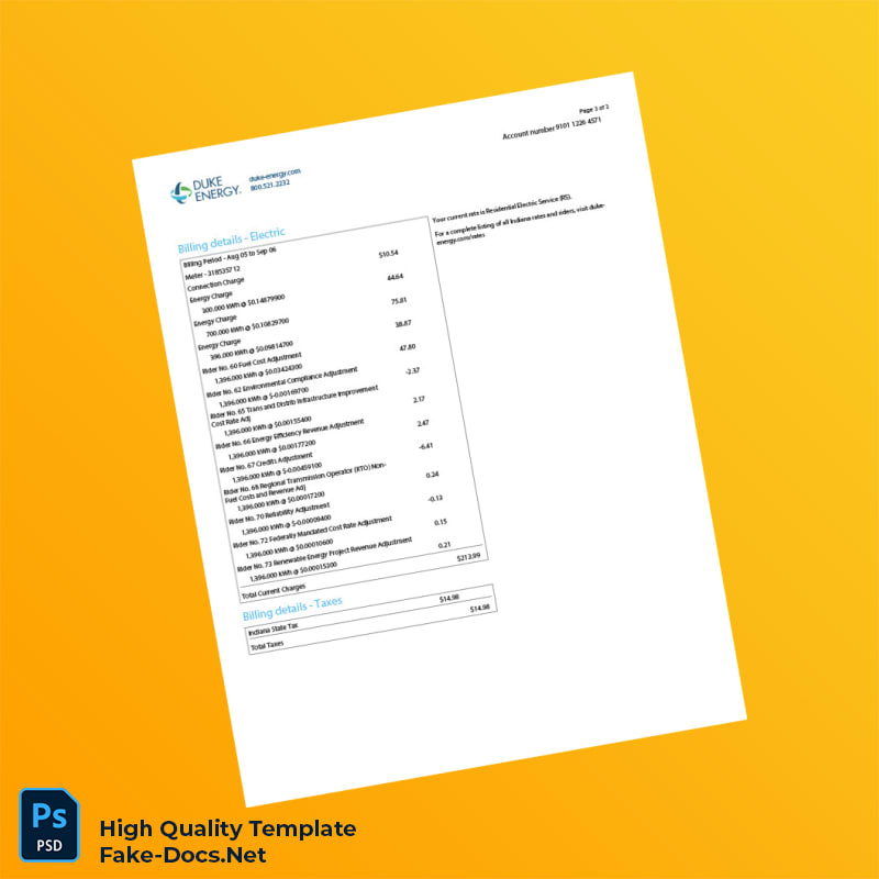 USA Duke Energy Editable Electric Bill Template in Word and PDF formats 3 page USA Duke Energy Editable Electric Bill Template in Word and PDF formats 3 page