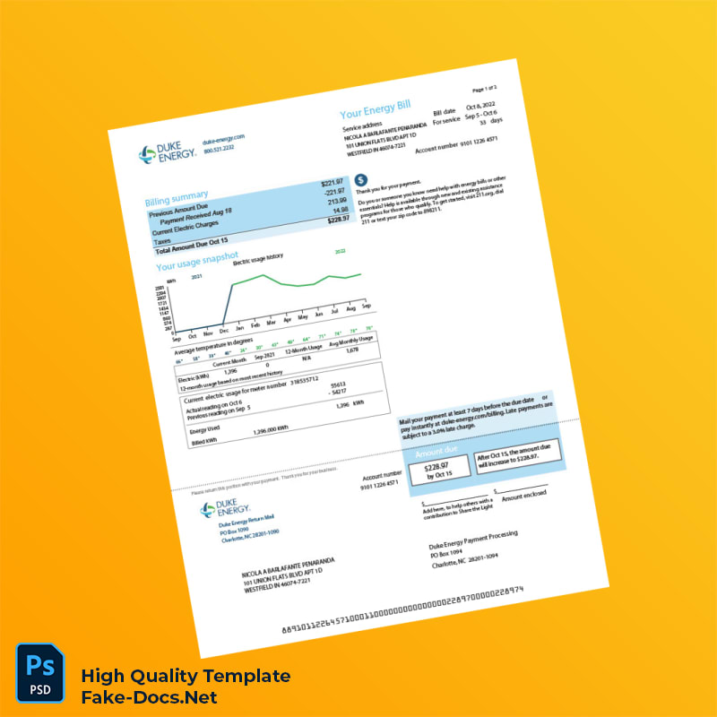 USA Duke Energy Editable Electric Bill Template in Word and PDF formats 3 page USA Duke Energy Editable Electric Bill Template in Word and PDF formats 3 page