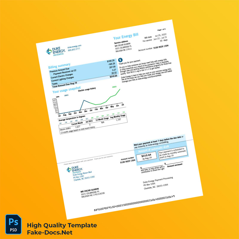 USA Duke Energy Editable Electricity Bill Template in Word and PDF formats 3 page USA Duke Energy Editable Electricity Bill Template in Word and PDF formats 3 page