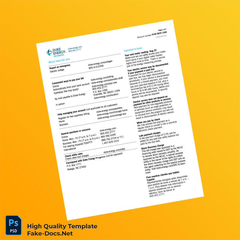 USA Duke Energy Editable Electricity Bill Template in Word and PDF formats 3 page USA Duke Energy Editable Electricity Bill Template in Word and PDF formats 3 page