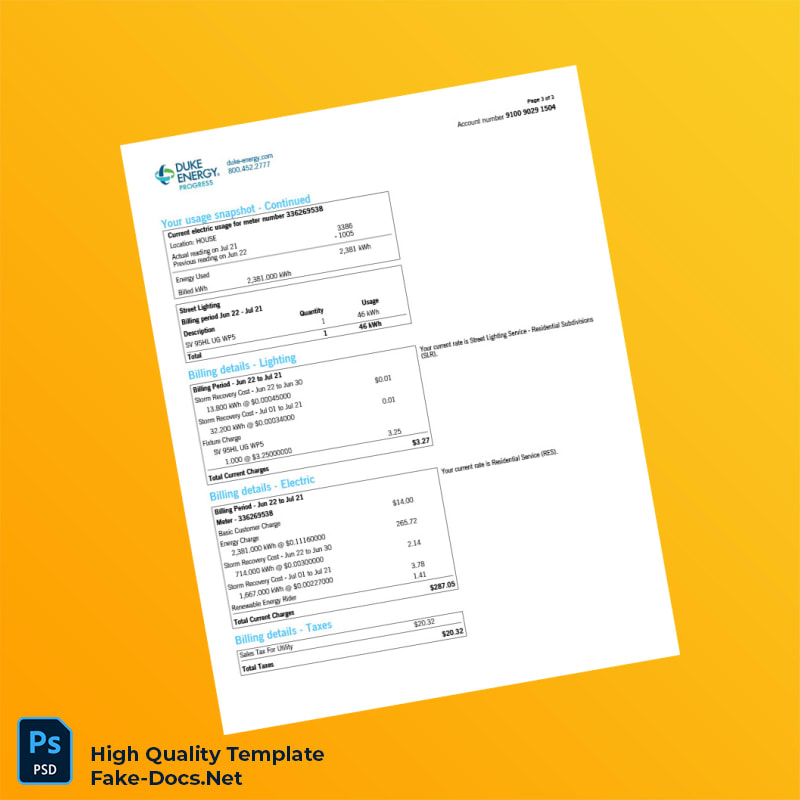 USA Duke Energy Editable Electricity Bill Template in Word and PDF formats 3 page USA Duke Energy Editable Electricity Bill Template in Word and PDF formats 3 page