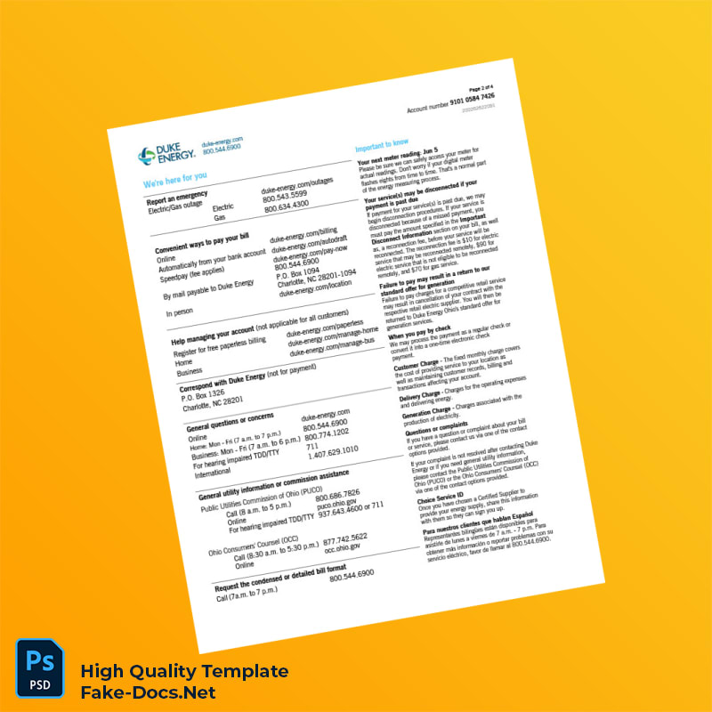 USA Duke Energy Editable Natural Gas Bill Template in Word and PDF formats 4 page USA Duke Energy Editable Natural Gas Bill Template in Word and PDF formats 4 page