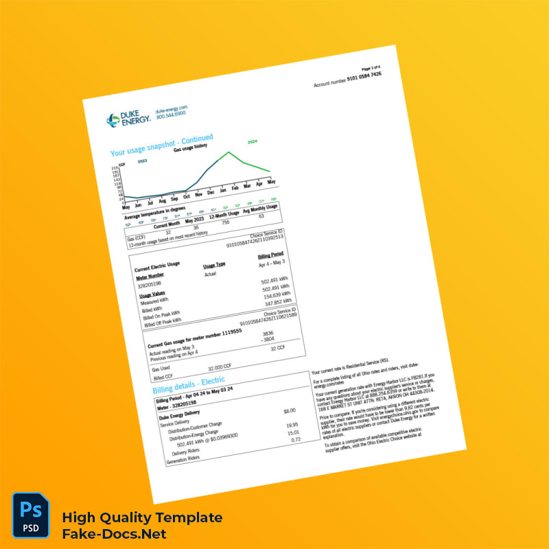 USA Duke Energy Editable Natural Gas Bill Template in Word and PDF formats 4 page USA Duke Energy Editable Natural Gas Bill Template in Word and PDF formats 4 page