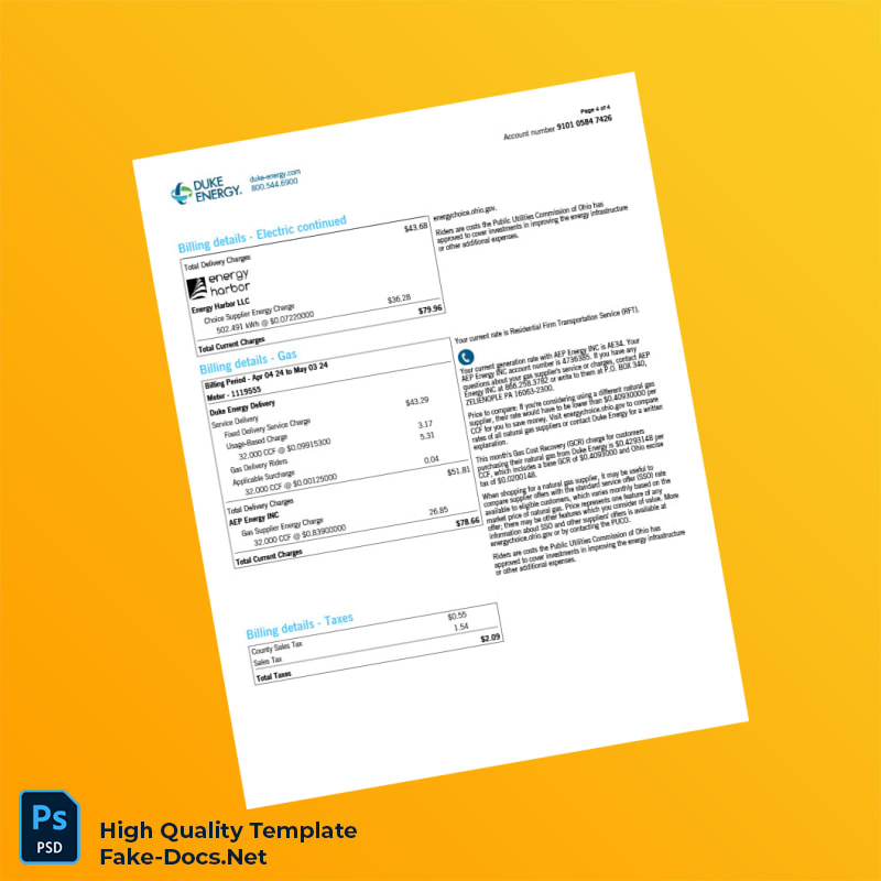 USA Duke Energy Editable Natural Gas Bill Template in Word and PDF formats 4 page USA Duke Energy Editable Natural Gas Bill Template in Word and PDF formats 4 page