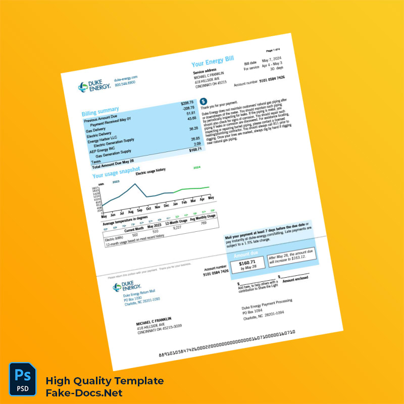 USA Duke Energy Editable Natural Gas Bill Template in Word and PDF formats 4 page USA Duke Energy Editable Natural Gas Bill Template in Word and PDF formats 4 page