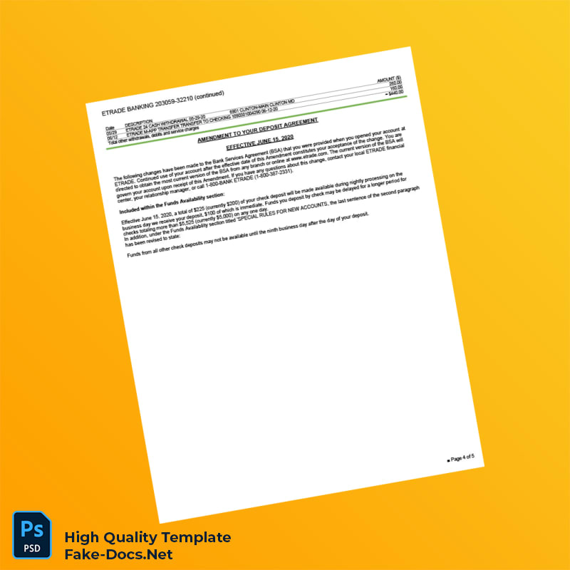 USA ETRADE Bank Statement Template in Word and PDF formats 5 page USA ETRADE Bank Statement Template in Word and PDF formats 5 page