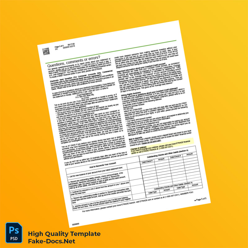 USA ETRADE Bank Statement Template in Word and PDF formats 5 page USA ETRADE Bank Statement Template in Word and PDF formats 5 page