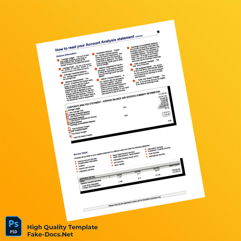 USA Eastern Bank Account Analysis Statement Template in Word and PDF formats 2 page USA Eastern Bank Account Analysis Statement Template in Word and PDF formats 2 page