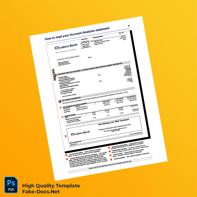 USA Eastern Bank Account Analysis Statement Template in Word and PDF formats 2 page USA Eastern Bank Account Analysis Statement Template in Word and PDF formats 2 page