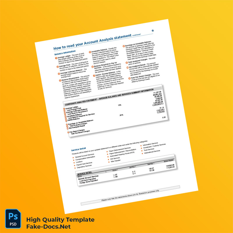 USA Eastern Bank Account Statement Template in Word and PDF formats 2 page USA Eastern Bank Account Statement Template in Word and PDF formats 2 page