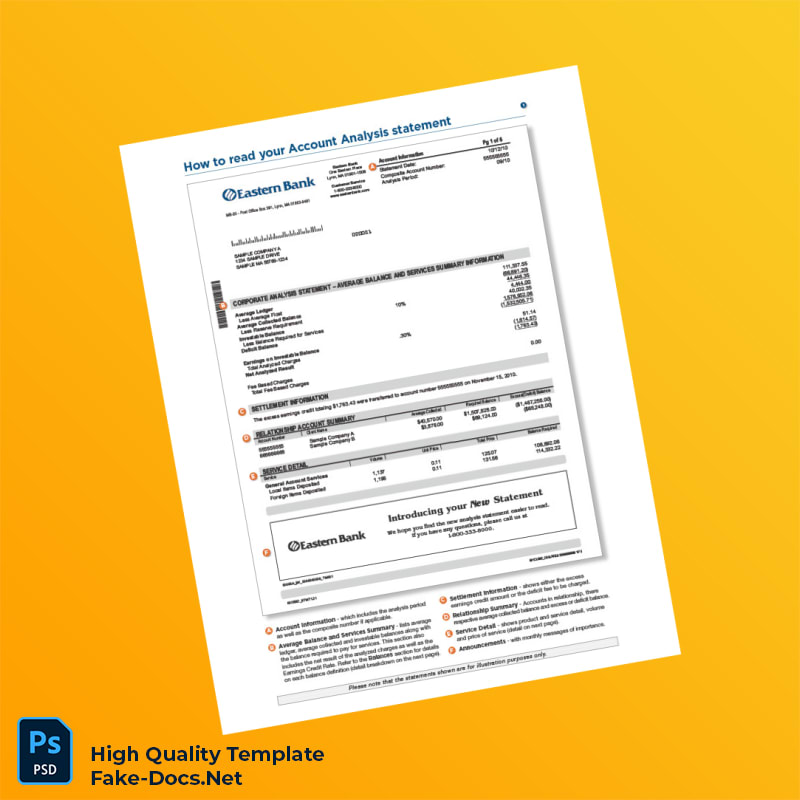 USA Eastern Bank Account Statement Template in Word and PDF formats 2 page USA Eastern Bank Account Statement Template in Word and PDF formats 2 page