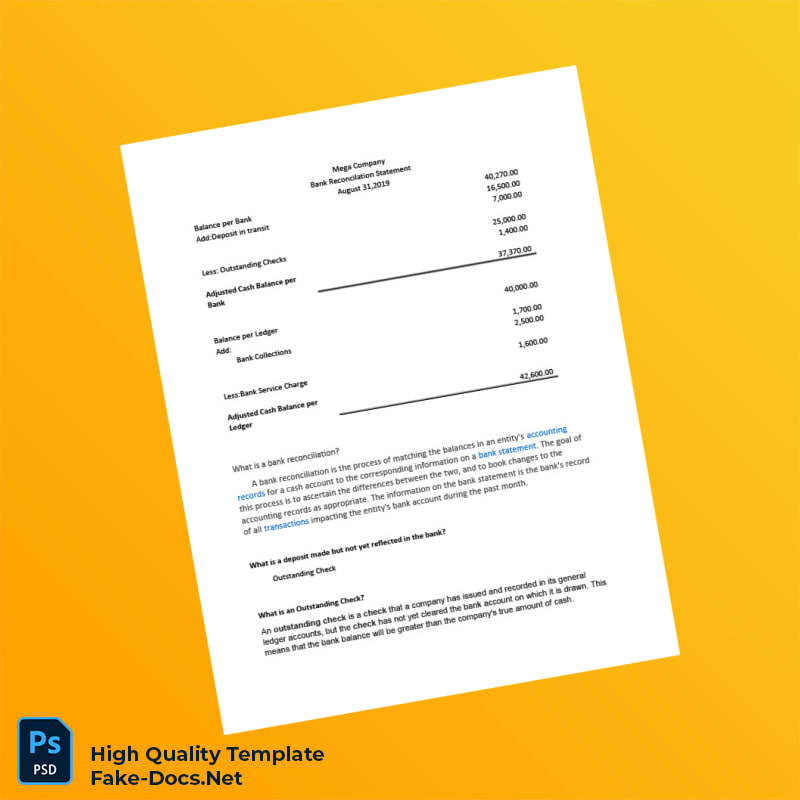 USA Editable Bank Reconciliation Statement Template in Word and PDF formats 2 page USA Editable Bank Reconciliation Statement Template in Word and PDF formats 2 page