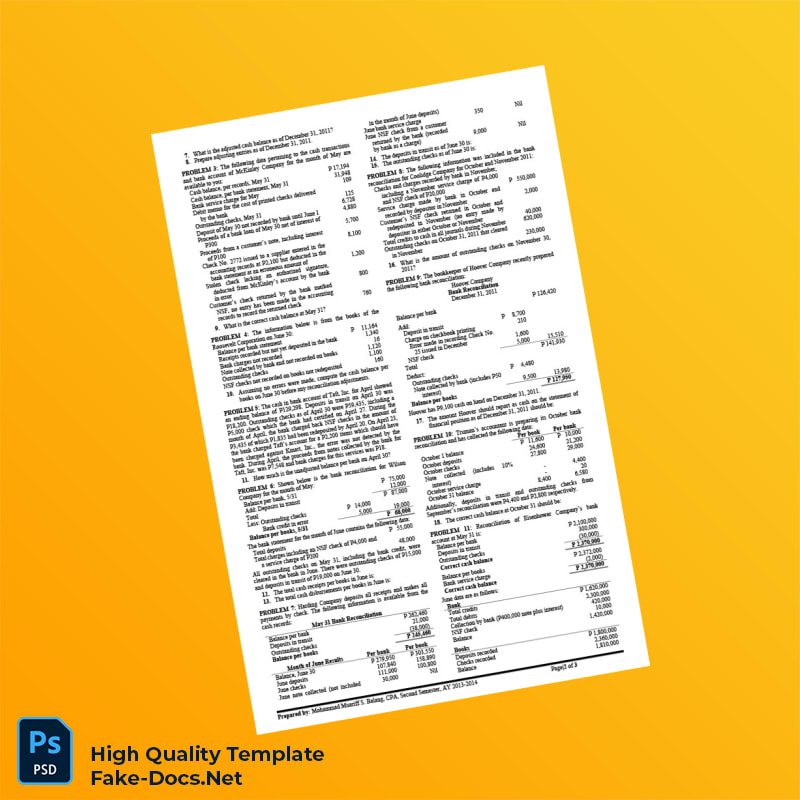 USA Editable Bank Reconciliation and Proof of Cash Template in Word and PDF formats 3 page USA Editable Bank Reconciliation and Proof of Cash Template in Word and PDF formats 3 page