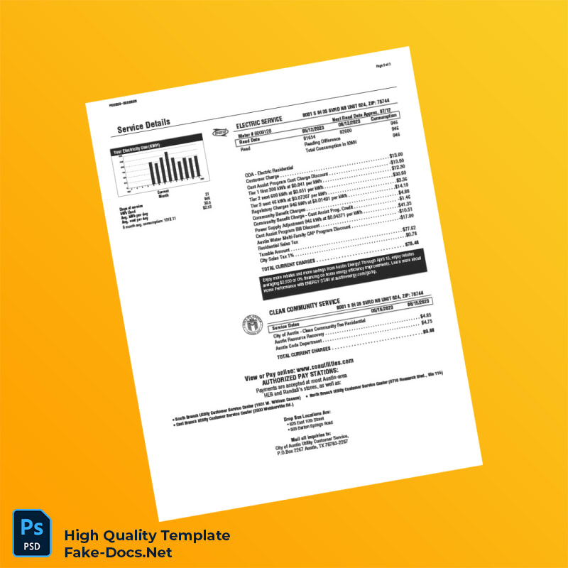 USA Electricity Provider Editable Utility Bill Template in Word and PDF formats 4 page USA Electricity Provider Editable Utility Bill Template in Word and PDF formats 4 page