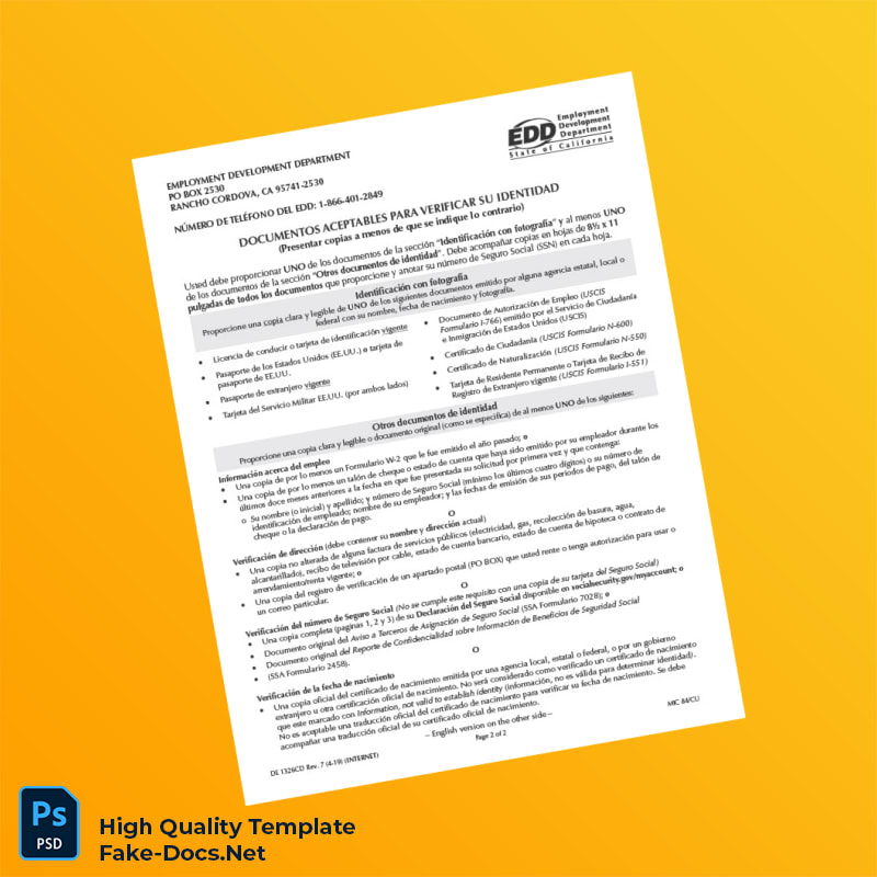 USA Employment Development Department Editable Identity Verification Document Template in Word and PDF formats 2 page USA Employment Development Department Editable Identity Verification Document Template in Word and PDF formats 2 page