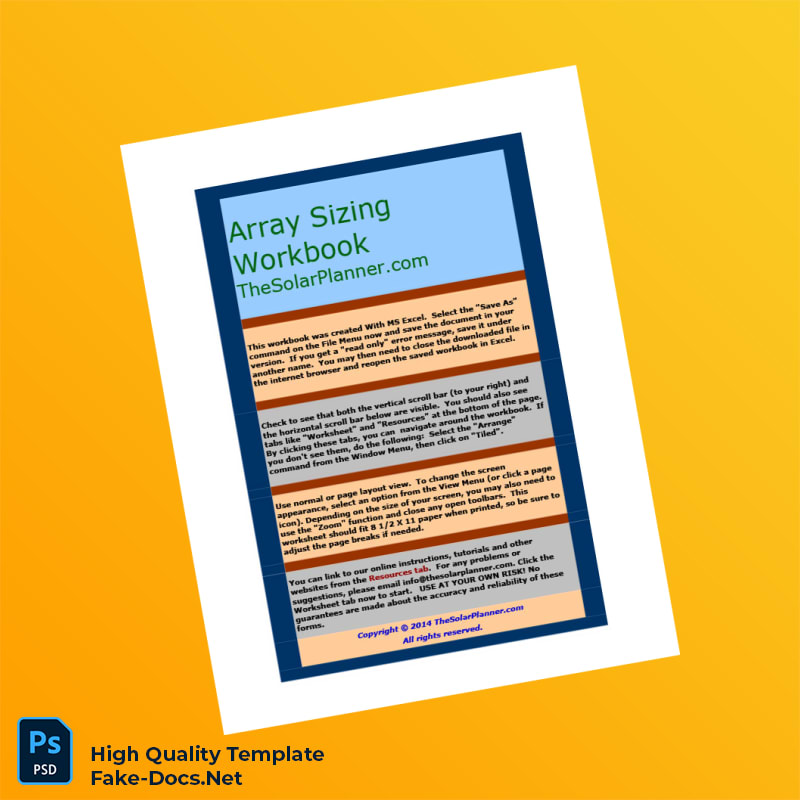 USA Energy Management Service Editable Array Sizing Workbook Template in Word and PDF formats 4 page USA Energy Management Service Editable Array Sizing Workbook Template in Word and PDF formats 4 page