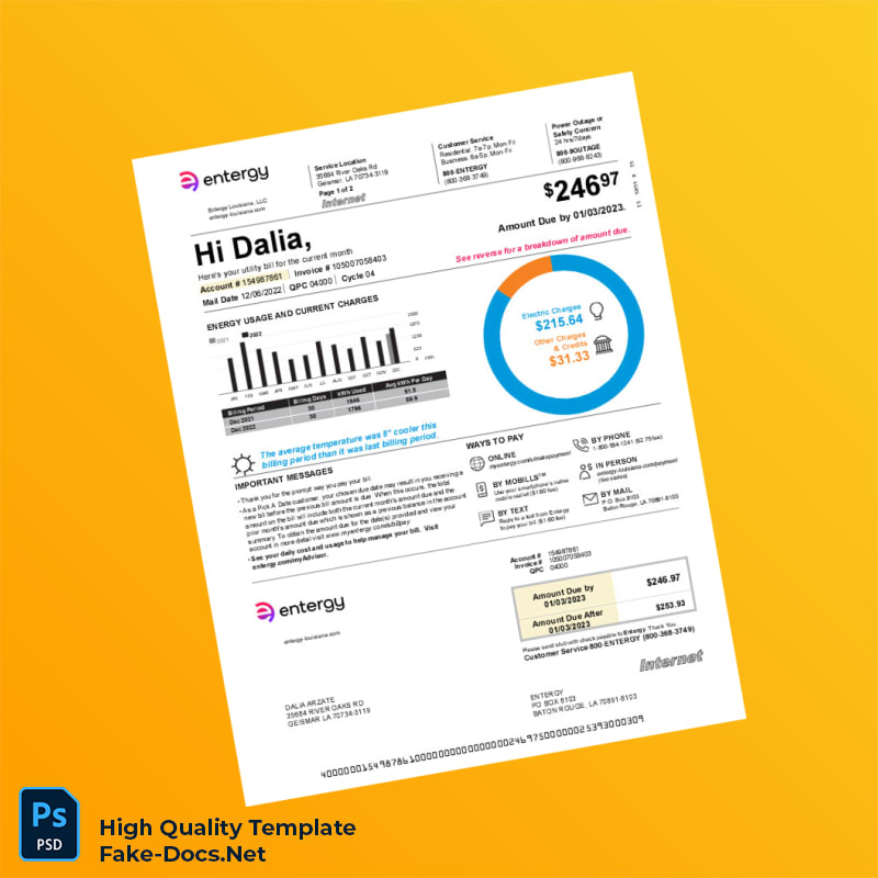 USA Entergy Editable Electricity Bill Template in Word and PDF formats 4 page USA Entergy Editable Electricity Bill Template in Word and PDF formats 4 page