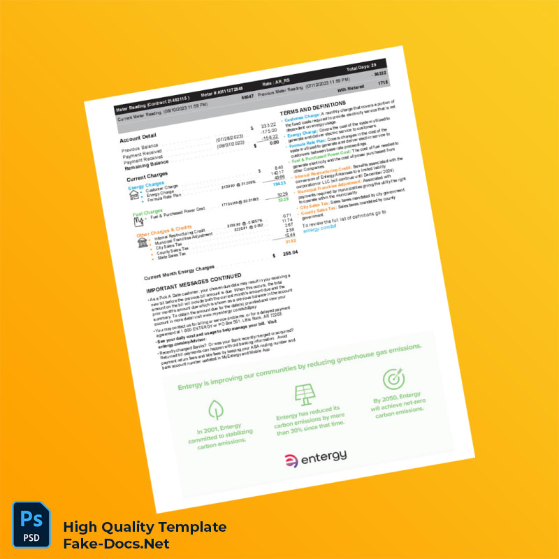 USA Entergy Editable Utility Bill Template in Word and PDF formats 4 page USA Entergy Editable Utility Bill Template in Word and PDF formats 4 page