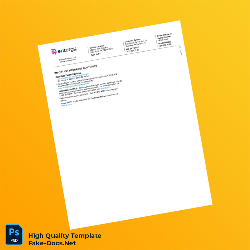 USA Entergy Editable Utility Bill Template in Word and PDF formats 4 page USA Entergy Editable Utility Bill Template in Word and PDF formats 4 page