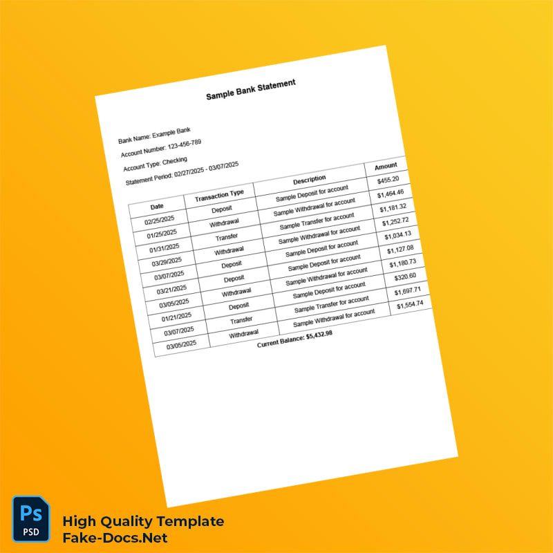USA Example Bank Bank Statement Template in Word and PDF formats USA Example Bank Bank Statement Template in Word and PDF formats