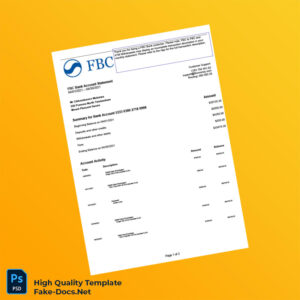 USA FBC Bank Account Statement Template in Word and PDF formats 2 page USA FBC Bank Account Statement Template in Word and PDF formats 2 page