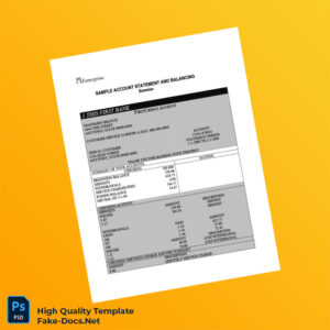 USA First Bank Statement Template in Word and PDF formats 2 page
