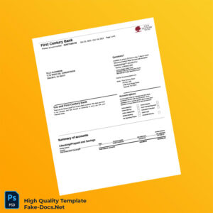 USA First Century Bank Account Statement Template in Word and PDF formats 4 page