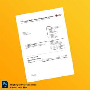 USA First Century Bank Bank Statement Template in Word and PDF formats 4 page