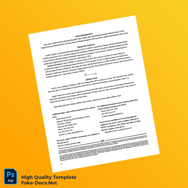 USA Forest Service Editable Utility Bill Tech Tip Template in Word and PDF formats 4 page USA Forest Service Editable Utility Bill Tech Tip Template in Word and PDF formats 4 page