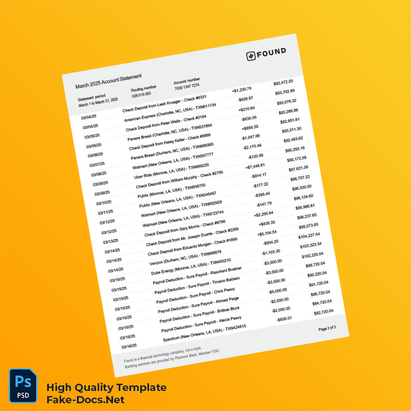 USA Found Bank Statement Template in Word and PDF formats 3 page USA Found Bank Statement Template in Word and PDF formats 3 page