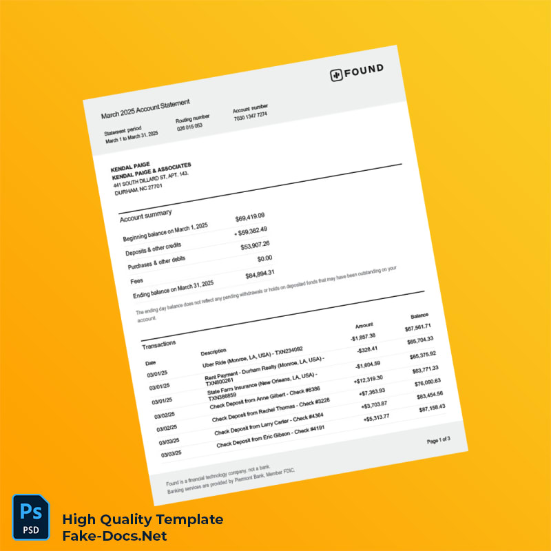 USA Found Bank Statement Template in Word and PDF formats 3 page USA Found Bank Statement Template in Word and PDF formats 3 page