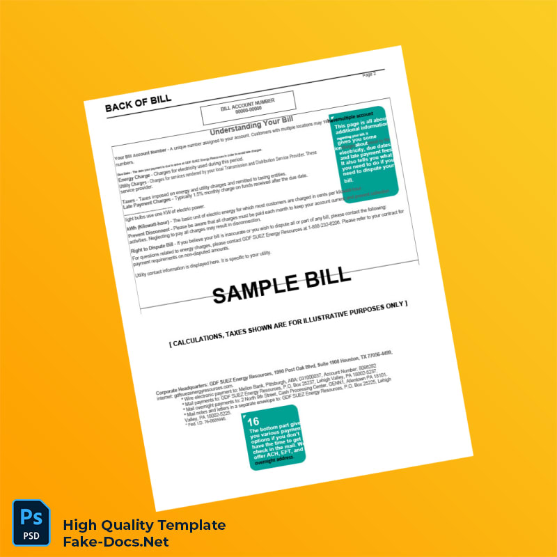 USA GDF SUEZ Energy Resources Editable Utility Bill Template in Word and PDF formats 4 page USA GDF SUEZ Energy Resources Editable Utility Bill Template in Word and PDF formats 4 page