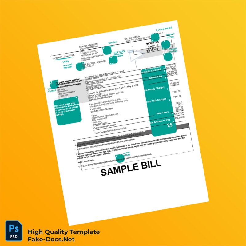USA GDF SUEZ Energy Resources Editable Utility Bill Template in Word and PDF formats 4 page USA GDF SUEZ Energy Resources Editable Utility Bill Template in Word and PDF formats 4 page