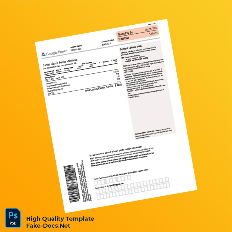 USA Georgia Power Editable Electricity Bill Template in Word and PDF formats 3 page USA Georgia Power Editable Electricity Bill Template in Word and PDF formats 3 page