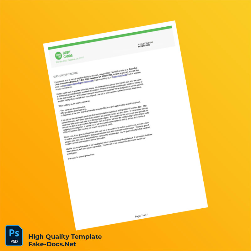 USA Greendot Bank Statement Template in Word and PDF formats 8 page USA Greendot Bank Statement Template in Word and PDF formats 8 page