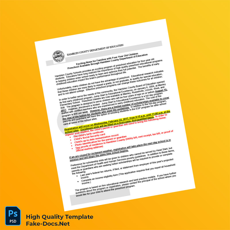 USA Hamblen County Department of Education Editable Preschool Registration Template in Word and PDF formats USA Hamblen County Department of Education Editable Preschool Registration Template in Word and PDF formats