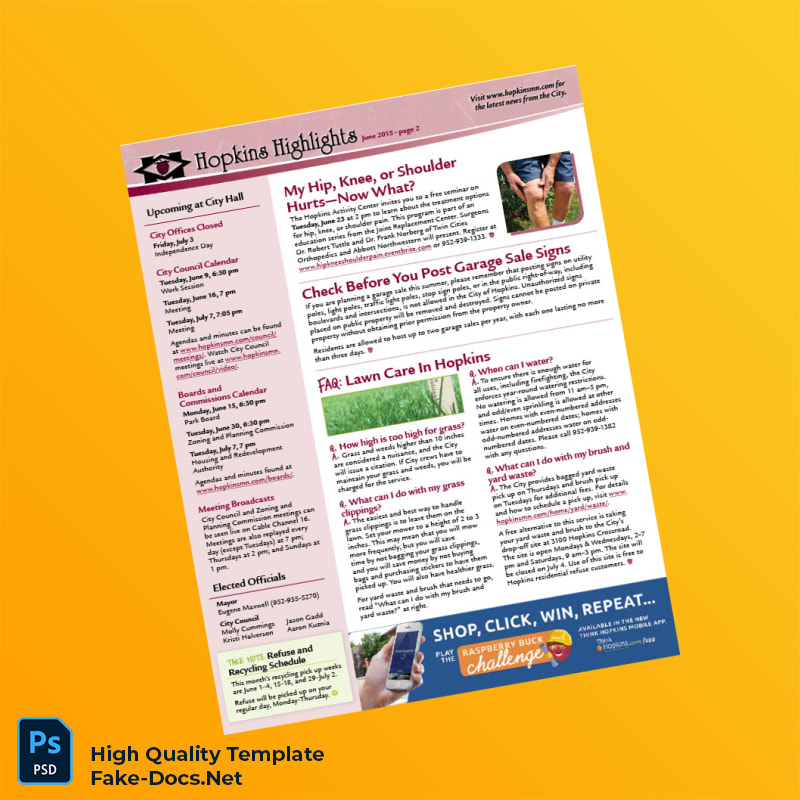 USA Hopkins Editable City Newsletter Template in Word and PDF formats 2 page USA Hopkins Editable City Newsletter Template in Word and PDF formats 2 page