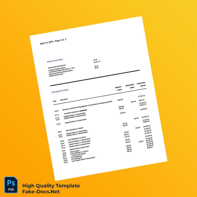 USA Huntington National Bank Statement Template in Word and PDF formats 3 page USA Huntington National Bank Statement Template in Word and PDF formats 3 page