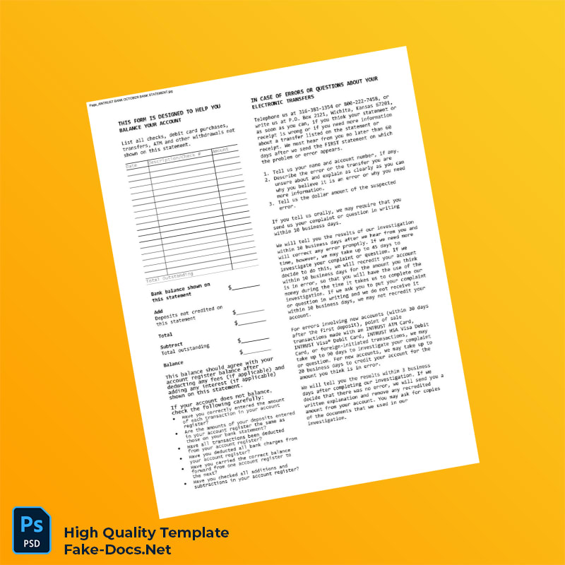 USA INTRUST Bank Statement Template in Word and PDF formats 4 page USA INTRUST Bank Statement Template in Word and PDF formats 4 page