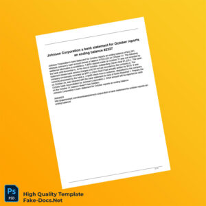 USA Johnson Corporation Bank Statement Template in Word and PDF formats