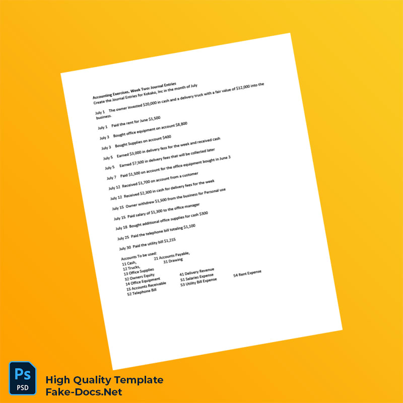 USA Kokako Inc Editable Journal Entries Template in Word and PDF formats 2 page USA Kokako Inc Editable Journal Entries Template in Word and PDF formats 2 page